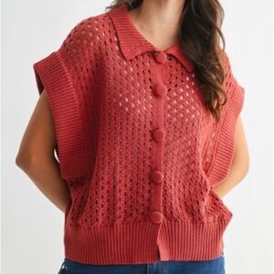 Camellia Open Knit Button Down Sweater Vest Size Small Relaxed Fit NWT